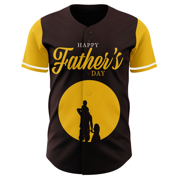 Custom Brown Yellow 3D Pattern Design Father's Day Family Love Authentic Baseball Jersey alternate