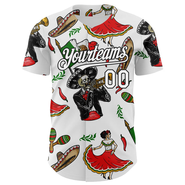 Custom White Black 3D Mexican Festival Skull Cinco de Mayo Authentic Baseball Jersey alternate