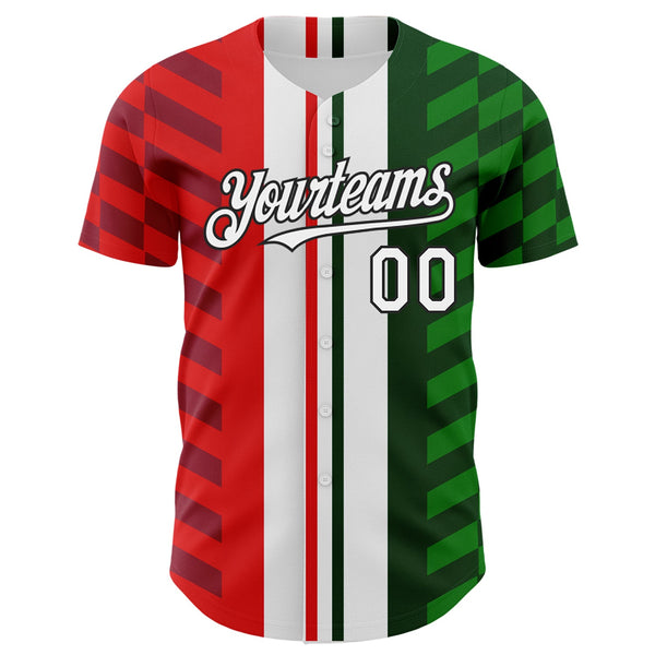 Custom White Red Green-Black 3D Mexico Authentic Baseball Jersey alternate