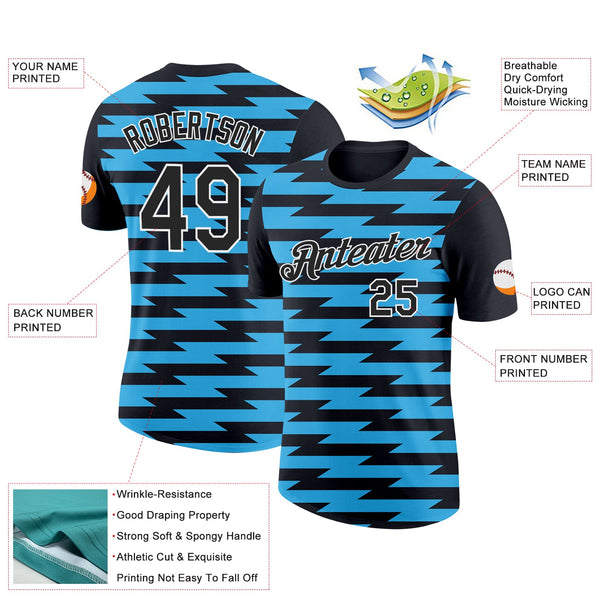 Custom Black Sky Blue-White 3D Esports Performance T-Shirt alternate