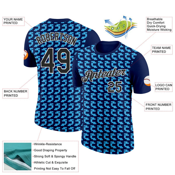 Custom Navy Black-Sky Blue 3D Esports Performance T-Shirt alternate