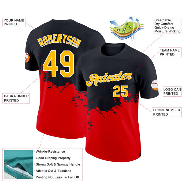 Custom Black Gold-Fire Red 3D Esports Performance T-Shirt alternate