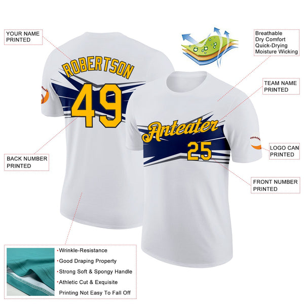 Custom White Gold Navy Gray-Black 3D Esports Performance T-Shirt alternate
