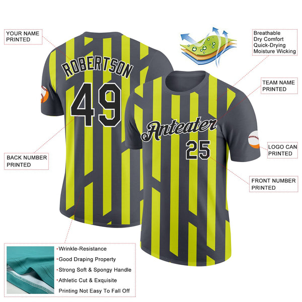 Custom Steel Gray Black-Neon Yellow 3D Esports Performance T-Shirt alternate