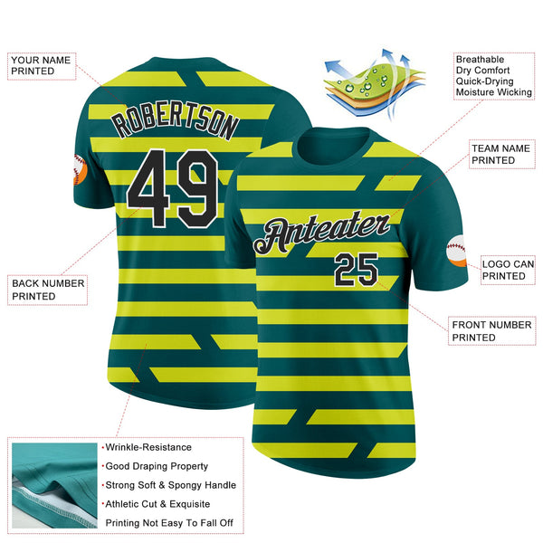 Custom Midnight Green Black-Neon Yellow 3D Esports Performance T-Shirt alternate