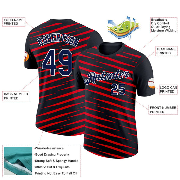 Custom Black Navy-Fire Red 3D Esports Performance T-Shirt alternate