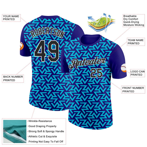 Custom Dark Purple Black-Lakes Blue 3D Esports Performance T-Shirt alternate