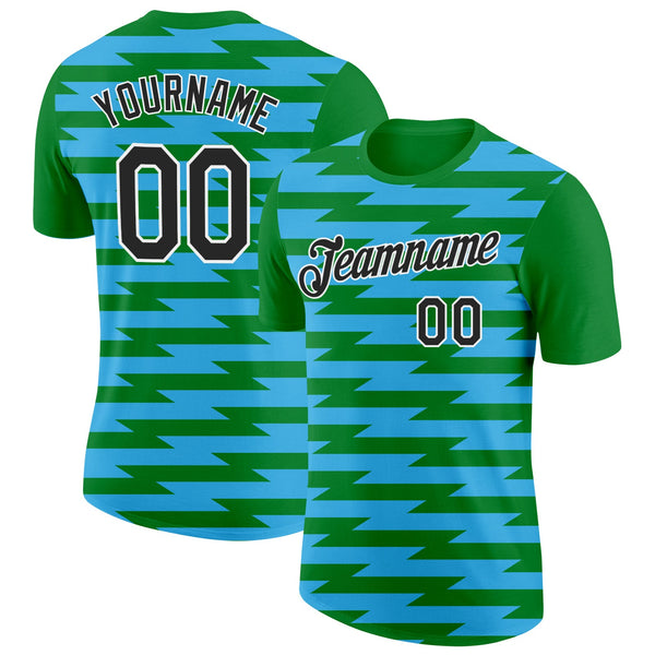 Custom Grass Green Black-Sky Blue 3D Esports Performance T-Shirt