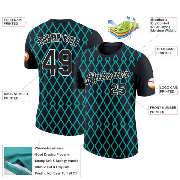 Custom Black Aqua-White 3D Esports Performance T-Shirt alternate