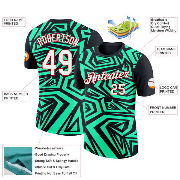 Custom Black Pea Green-Red 3D Esports Performance T-Shirt alternate
