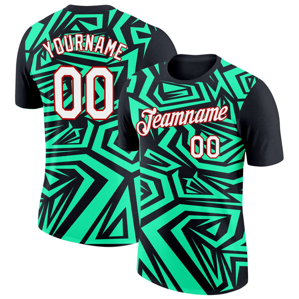 Custom Black Pea Green-Red 3D Esports Performance T-Shirt