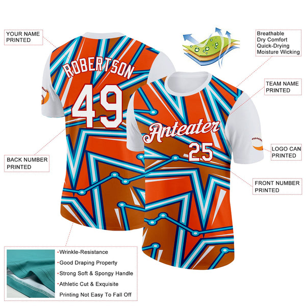 Custom White Orange US Navy Blue Lakes Blue-Red 3D Esports Performance T-Shirt alternate
