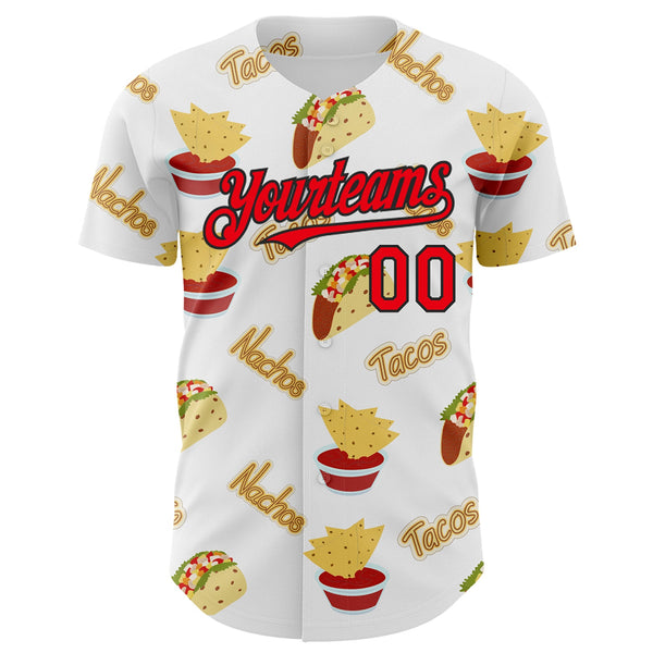 Custom White Fire Red-Black 3D Mexican Festival Taco Cinco de Mayo Authentic Baseball Jersey alternate