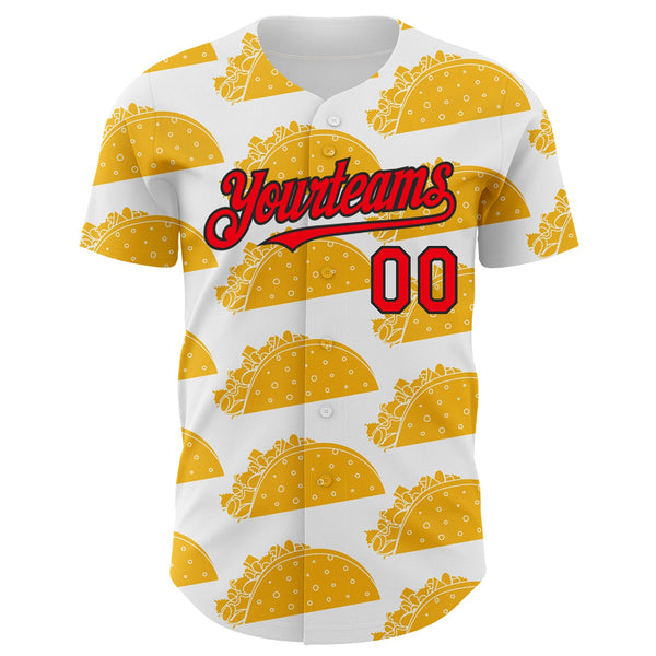 Custom White Fire Red-Black 3D Mexican Festival Nachos And Tacos Cinco de Mayo Authentic Baseball Jersey alternate