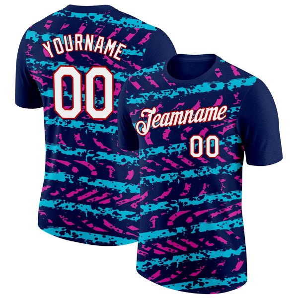 Custom Navy Lakes Blue Deep Pink-Red 3D Esports Performance T-Shirt