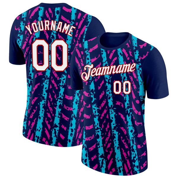 Custom Navy Lakes Blue Deep Pink-Red 3D Esports Performance T-Shirt