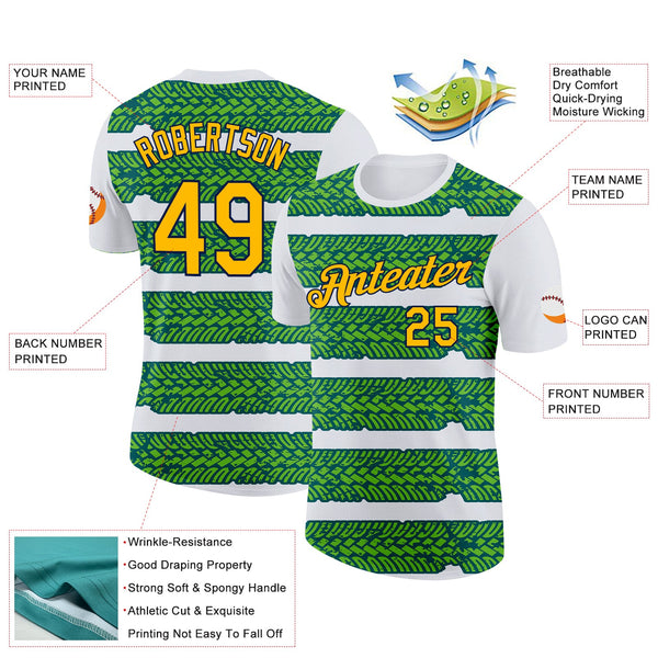 Custom White Gold Aurora Green Midnight Green-Navy 3D Esports Performance T-Shirt alternate