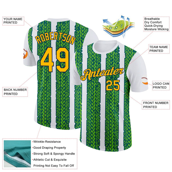 Custom White Gold Aurora Green Midnight Green-Navy 3D Esports Performance T-Shirt alternate
