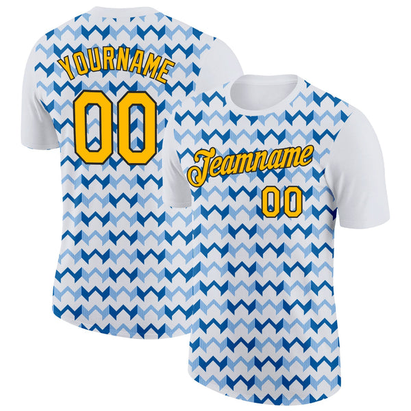 Custom White Gold Blue-Black 3D Esports Performance T-Shirt