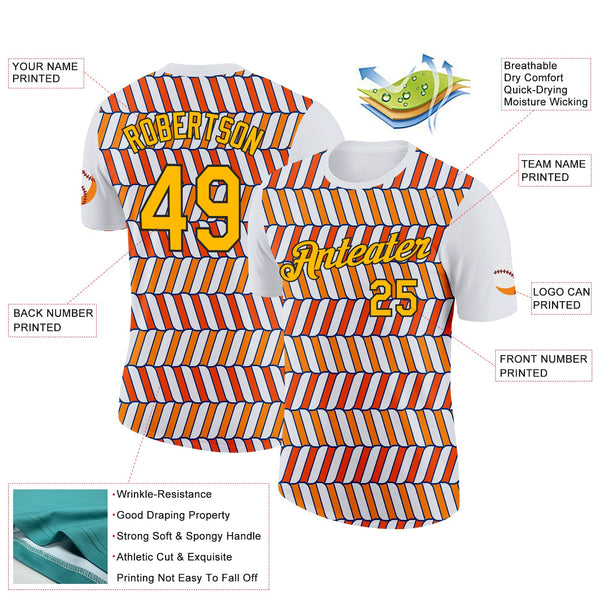 Custom White Gold Orange US Navy Blue-Black 3D Esports Performance T-Shirt alternate