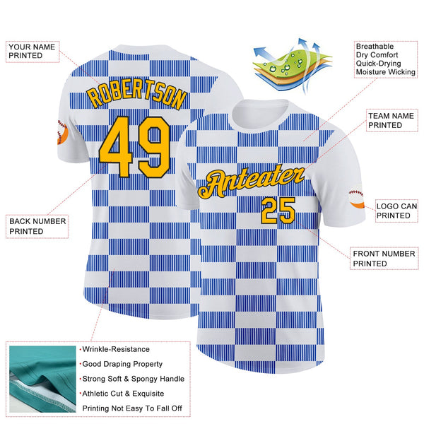 Custom White Gold Thunder Blue-Black 3D Esports Performance T-Shirt alternate