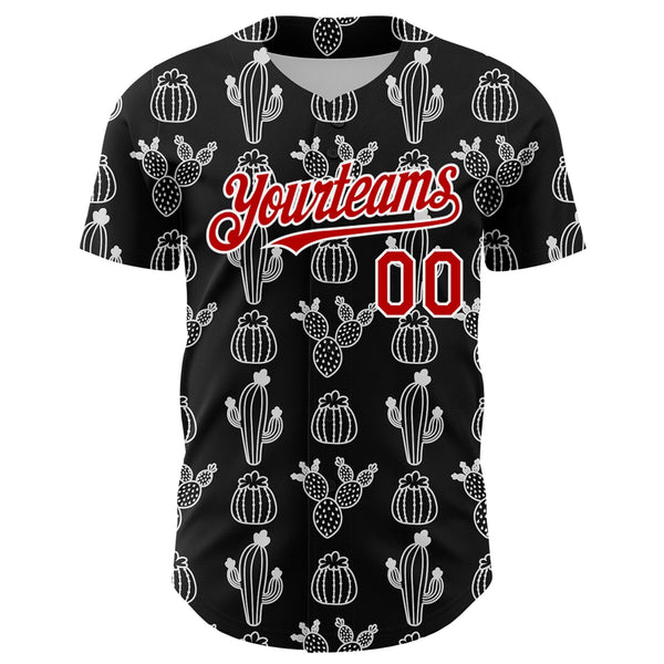 Custom Black Red-White 3D Mexican Cactus Authentic Baseball Jersey alternate