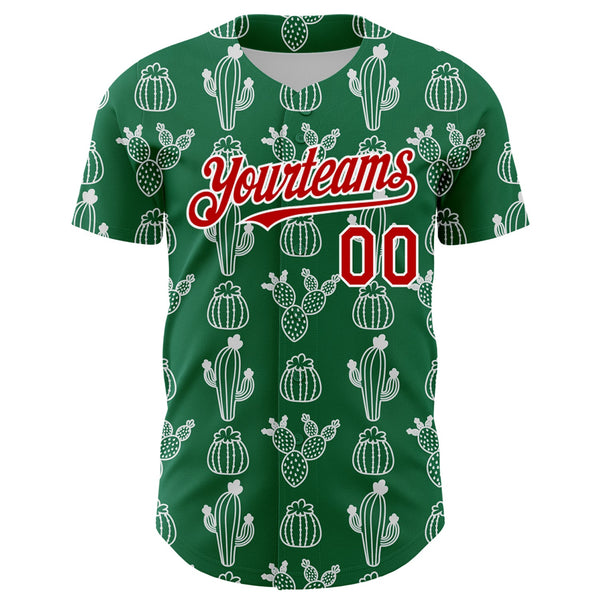 Custom Kelly Green Red-White 3D Mexican Cactus Authentic Baseball Jersey alternate