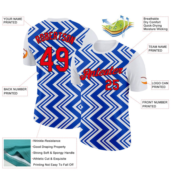 Custom White Fire Red Thunder Blue-Black 3D Esports Performance T-Shirt alternate
