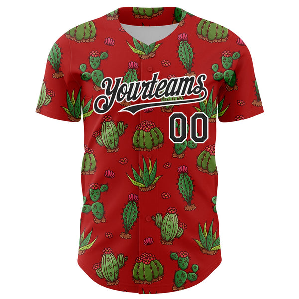 Custom Red Black-White 3D Mexican Cactus Authentic Baseball Jersey alternate