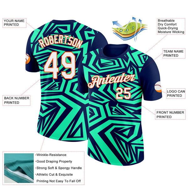 Custom Navy Pea Green-Orange 3D Esports Performance T-Shirt alternate