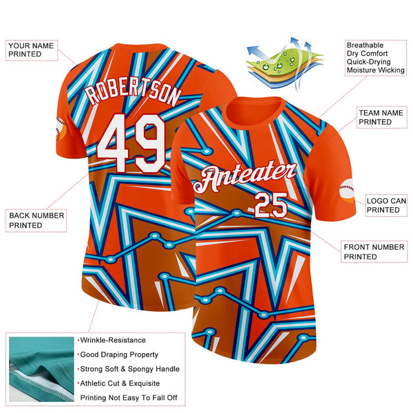 Custom Orange US Navy Blue Lakes Blue-Red 3D Esports Performance T-Shirt alternate