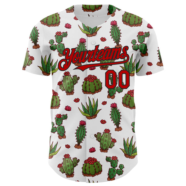 Custom White Red-Black 3D Mexican Cactus Authentic Baseball Jersey alternate
