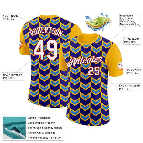 Custom Gold Dark Purple Powder Blue-Red 3D Esports Performance T-Shirt alternate