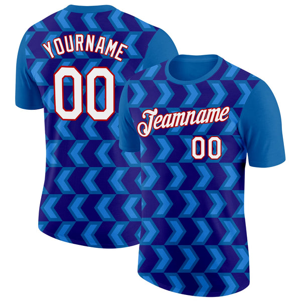 Custom Blue Dark Purple Powder Blue-Red 3D Esports Performance T-Shirt