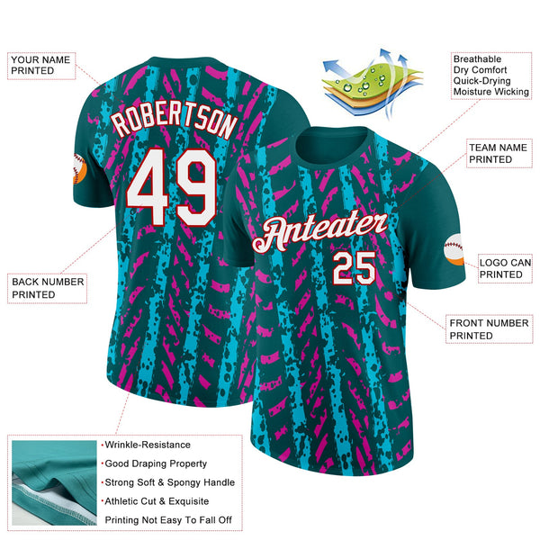 Custom Midnight Green Lakes Blue Deep Pink-Red 3D Esports Performance T-Shirt alternate