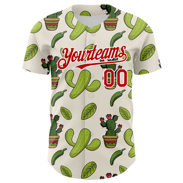 Custom Cream Red-White 3D Mexican Cactus Authentic Baseball Jersey alternate