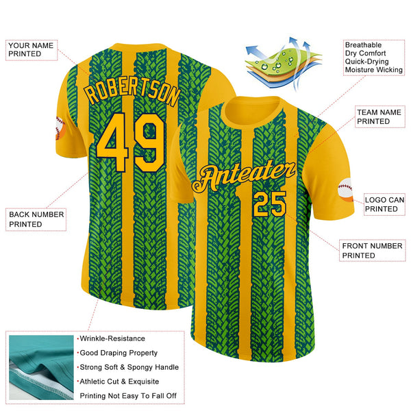 Custom Gold Aurora Green Midnight Green-Navy 3D Esports Performance T-Shirt alternate