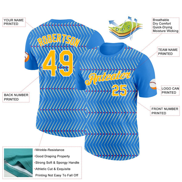 Custom Powder Blue Gold Cream Red-White 3D Esports Performance T-Shirt alternate