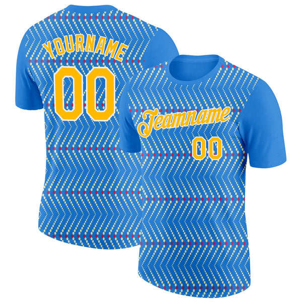 Custom Powder Blue Gold Cream Red-White 3D Esports Performance T-Shirt