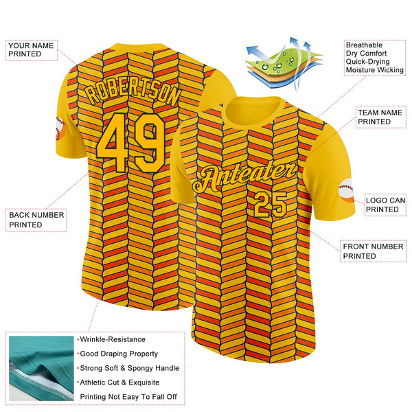 Custom Gold Orange US Navy Blue-Black 3D Esports Performance T-Shirt alternate