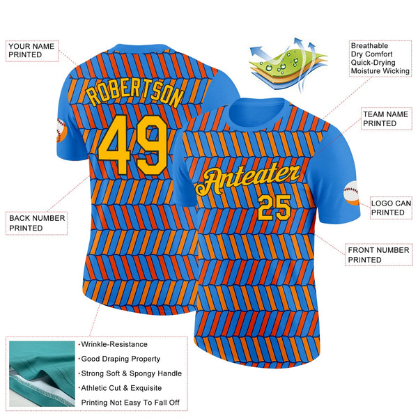 Custom Powder Blue Orange US Navy Blue-Black 3D Esports Performance T-Shirt alternate