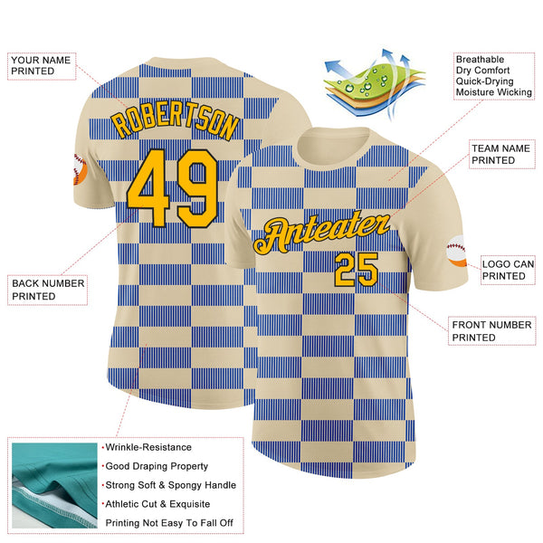 Custom Cream Gold Thunder Blue-Black 3D Esports Performance T-Shirt alternate
