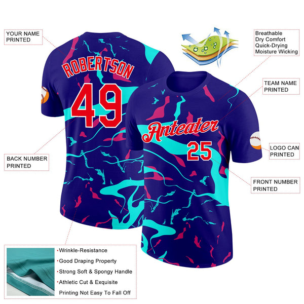 Custom Dark Purple Fire Red Ice Blue-Hot Pink 3D Esports Performance T-Shirt alternate