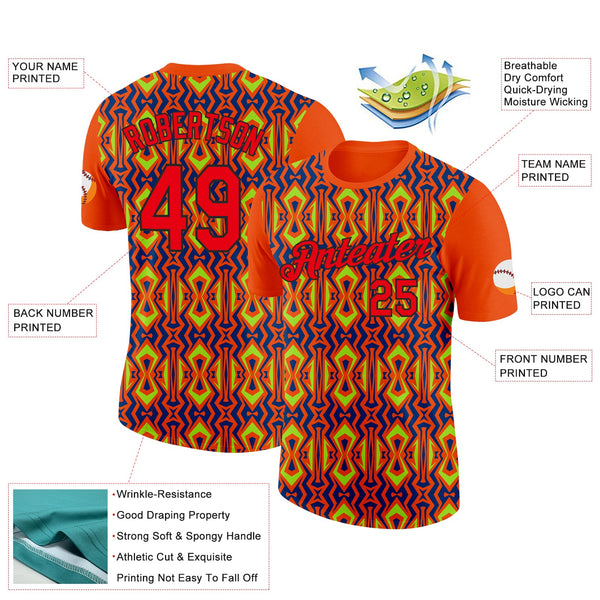 Custom Orange Fire Red US Navy Blue Aurora Green-Black 3D Esports Performance T-Shirt alternate