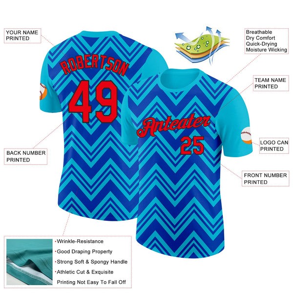 Custom Lakes Blue Fire Red Thunder Blue-Black 3D Esports Performance T-Shirt alternate