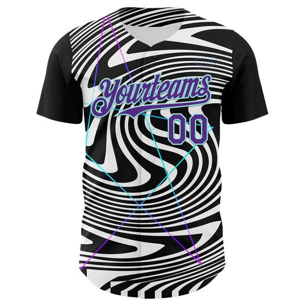 Custom Black Purple-Ice Blue 3D Pattern Design Rave Psychedelic Fluid Art Authentic Baseball Jersey alternate