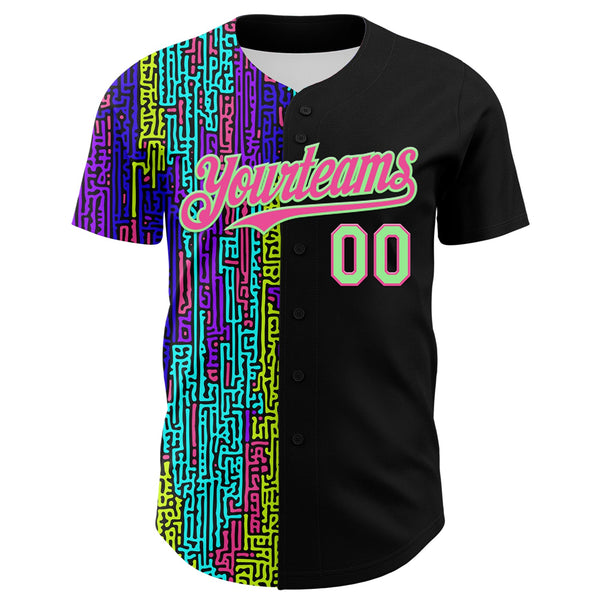 Custom Black Pea Green-Pink 3D Pattern Design Rave Psychedelic Neon Fluid Art Authentic Baseball Jersey alternate