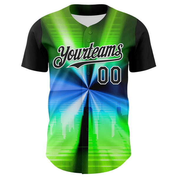 Custom Black White 3D Pattern Design Rave Psychedelic Aurora Authentic Baseball Jersey alternate