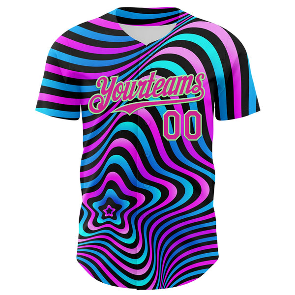 Custom Black Deep Pink-Pea Green 3D Pattern Design Rave Psychedelic Fluid Art Authentic Baseball Jersey alternate