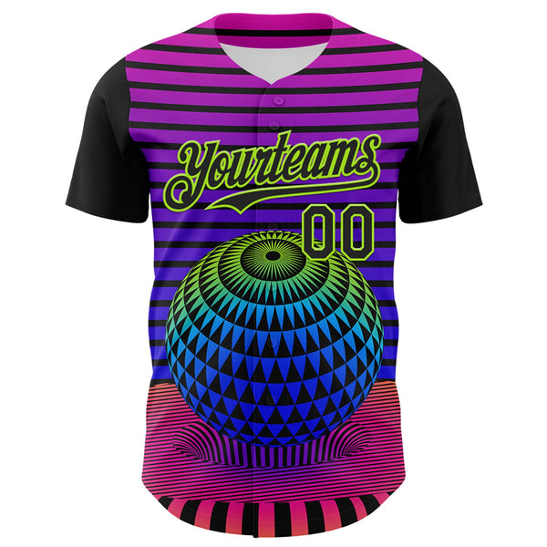 Custom Black Neon Green 3D Pattern Design Rave Psychedelic Geometry Authentic Baseball Jersey alternate